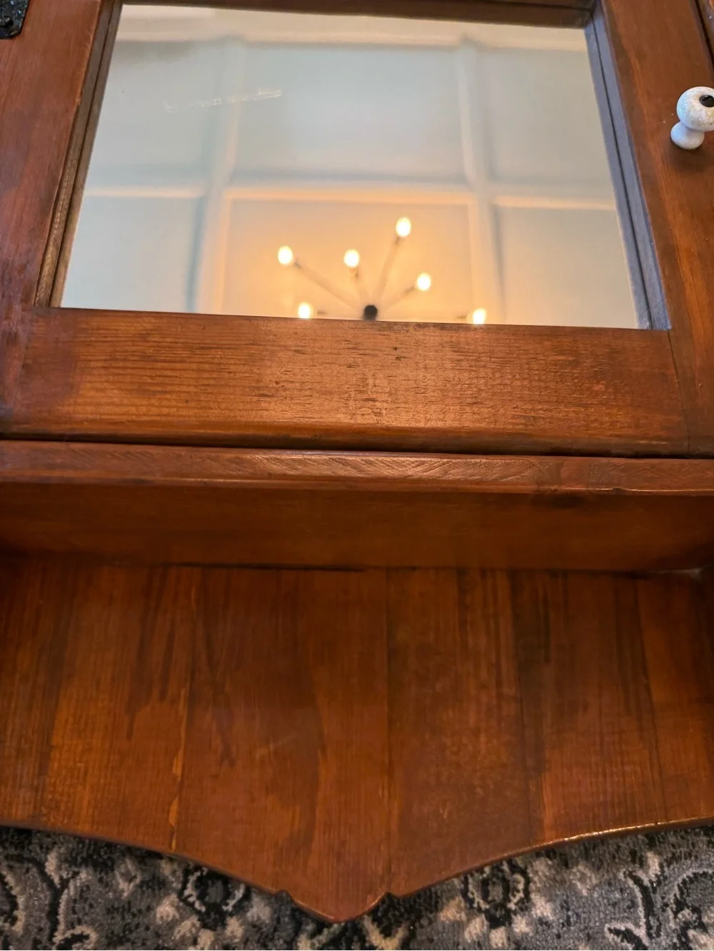 Vtg Handmade Solid Wood Wall Cabinet Shelf with Mirror Country Cottage Farmhouse